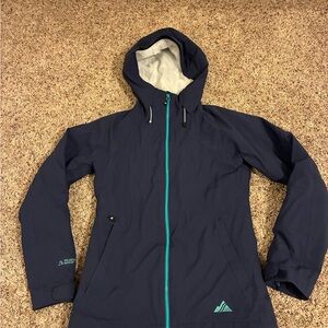 Strafe Women's Navy Hooded Ski Jacket Teal Trim insulated multi pocket small